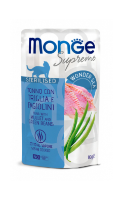 Crocchette per gatti Monge Supreme AgriaPpia, confezione da 80g, con ingredienti naturali e nutrienti per la salute felina.