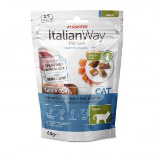 Cuscinetti ItalianWay con pollo, salmone e barbabietola per cani adulti, marca AGRIAPPIA, snack snack croccante da 60g