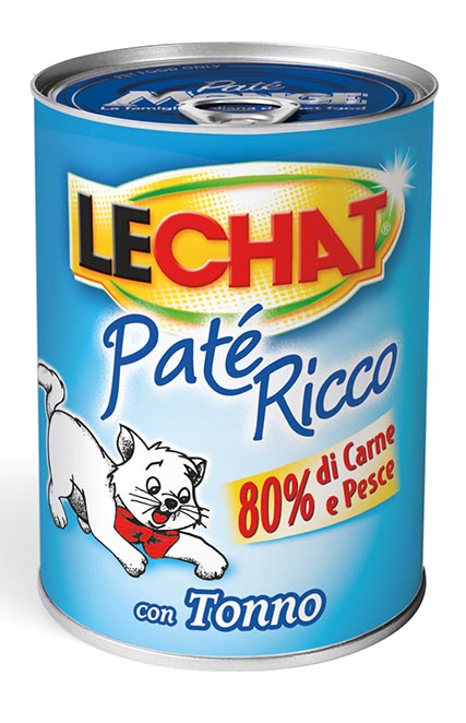 Scatola di cibo umido LeChat Adult Paté Ricco con Tonno, alimento per gatti, marca AGRIAPPIA, con paté cremoso e tonno.