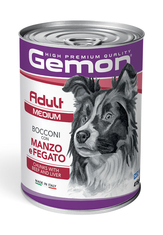 Crocchette Gemon Medium Adult AGRIAPPIA con manzo e fegato, confezione da 415g, alimento umido per cani adulti di taglia media
