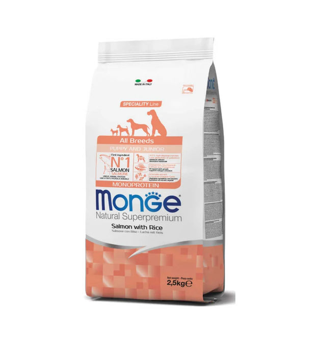 Monge Natural Superpremium All Breeds Puppy &amp; Junior Monoprotein Salmone con Riso