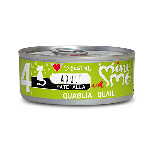 Mini Me Patè AGRIAPPIA per gatti adulti con quaglie, contenuto in confezione da 500g, immagine del prodotto in scatola.