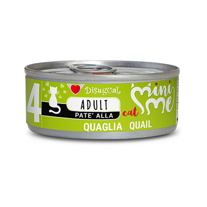 Mini Me Patè AGRIAPPIA per gatti adulti con quaglie, contenuto in confezione da 500g, immagine del prodotto in scatola.