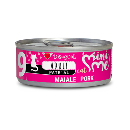 Mini Me Patè Disugual di AGRIAPPIA con carne di maiale adatta a gatti, presentato in una confezione da 500g.