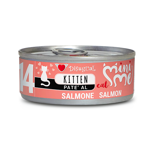 Kitten Disugual Mini Me patè di salmone, prodotto AGRIAPPIA, in contenitore da 500 g, ideale per gatti giovani.