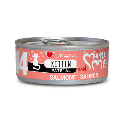 Kitten Disugual Mini Me patè di salmone, prodotto AGRIAPPIA, in contenitore da 500 g, ideale per gatti giovani.