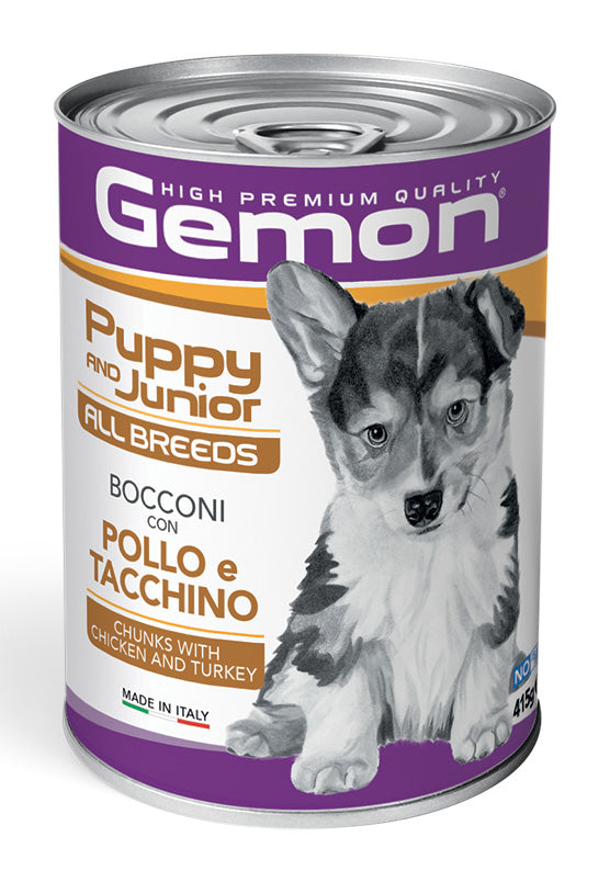 Crocchette Gemon All Breeds Puppy e Junior con pollo e tacchino, imballo da 415g, brand AGRIAPPIA, alimento per cuccioli e giovani cani