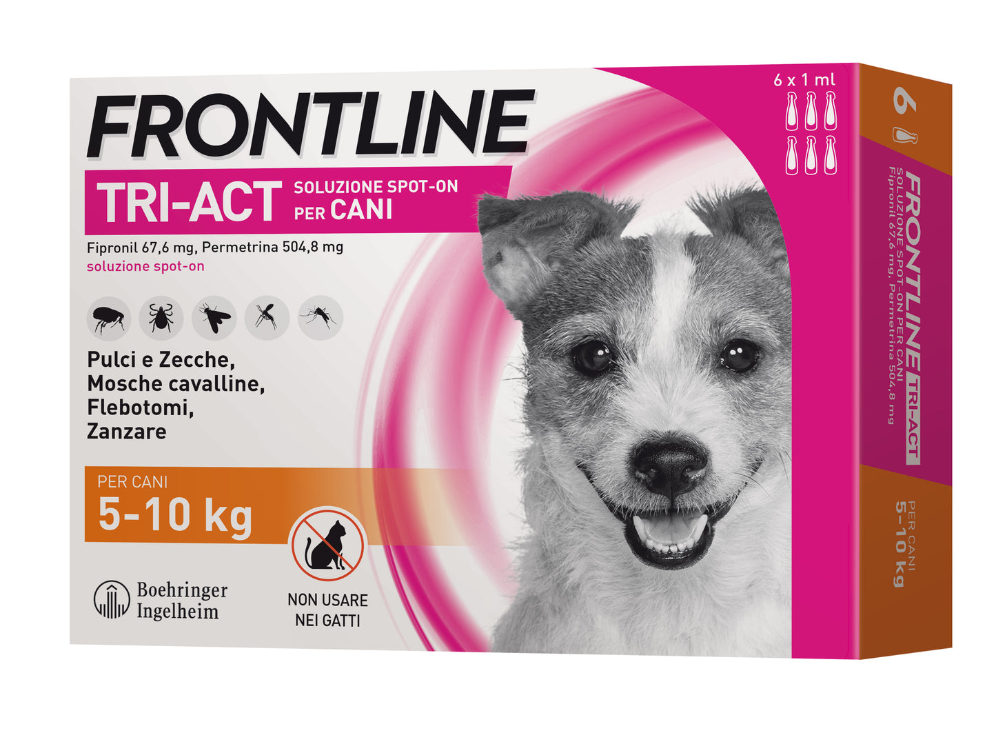 Confezione di 6 Frontline Tri-Act® Cane AGRIAPPIA per il trattamento antiparassitario dei cani, con siringa applicatrice.