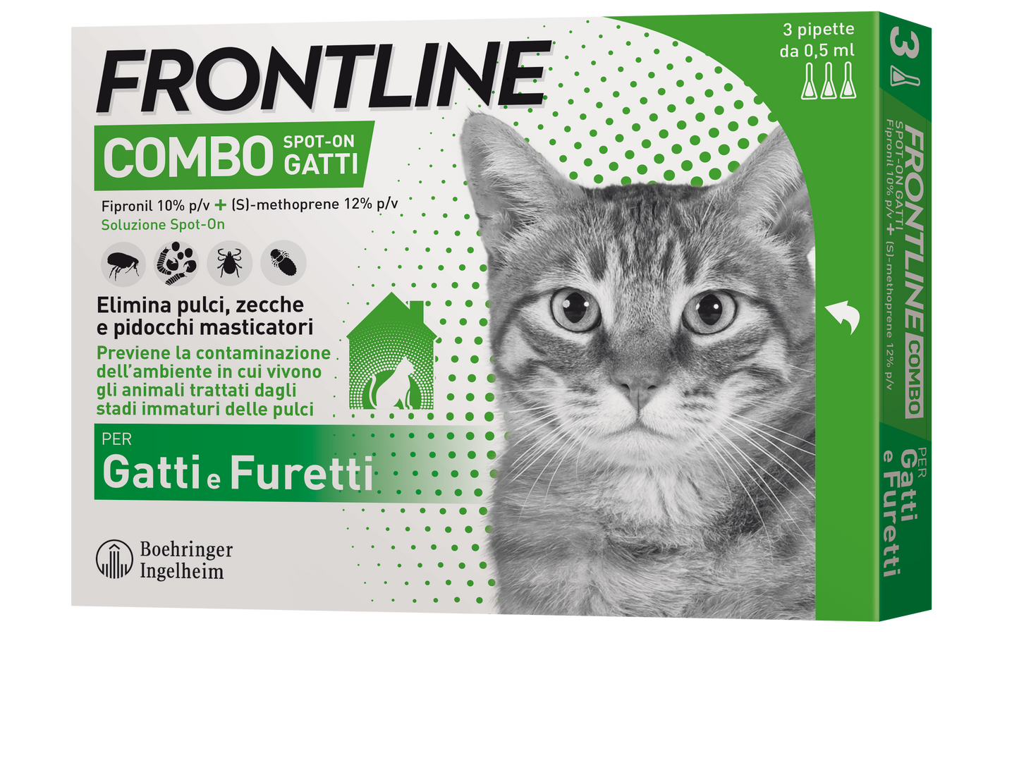 Confezione Frontline Combo Gatto di AGRIAPPIA con siringa e trattamento antipulci e vermi per gatti.