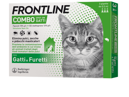Confezione Frontline Combo Gatto di AGRIAPPIA con siringa e trattamento antipulci e vermi per gatti.