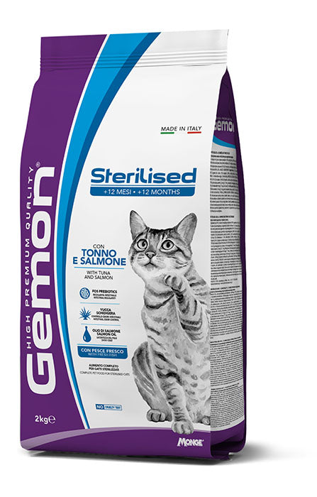 Cibo per gatti AGRIAPPIA Gemon Sterilized con tonno e salmone, confezione da 2kg, alimento umido per gatti sterilizzati
