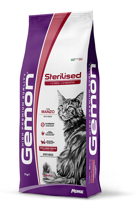 Crocchette Gemon Sterilised con Manzo per gatti, imballo da 7kg, alimento umido e nutriente di AGRIAPPIA