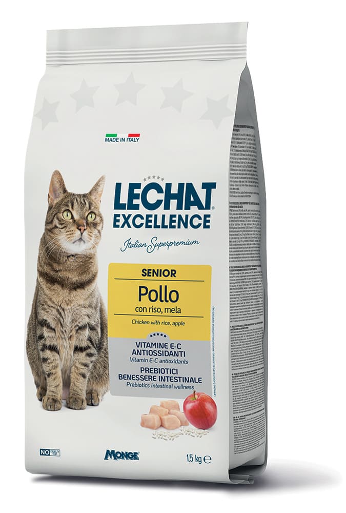 Mangime per cani LeChat Excellence Senior Pollo di AGRIAPPIA, sacco da 15 kg con crocchette per cani anziani.