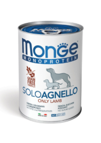 Paté Monge Monoprotein AGRIAPPIA per cani, confezione da 400g, con ingredienti naturali e senza cereali