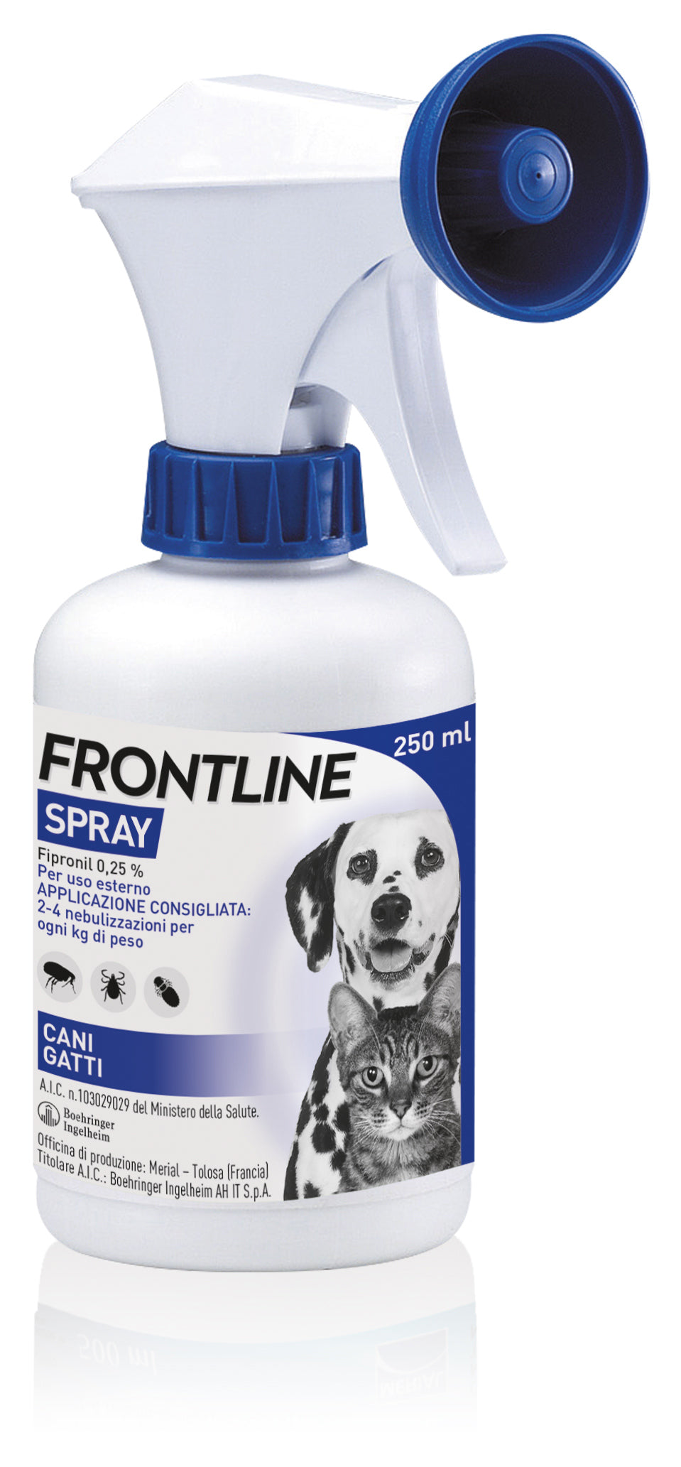 Spray Frontline® AGRIAPPIA da 250ml per il controllo di parassiti su animali domestici, flacone con spray in immagine