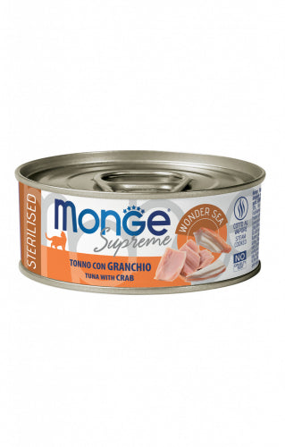 Crocchette Monge Supreme Cat con tonno e gamberi, confezione da 80 gr, alimento per gatti sterilizzati della marca AgriAppia