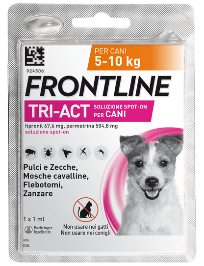 Blister di Frontline Tri-Act® Cane di AGRIAPPIA con pasticche per la cura dei cani, visibile in primo piano.