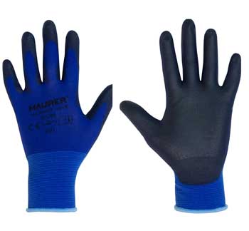 Guanti in poliuretano e nylon blu con polsino N9 Maurer, protezione e comfort per lavori industriali e manuali.