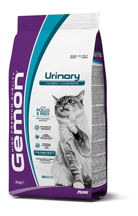 Crocchette Gemon Urinary con Pollo e Riso per cani, confezione da 2kg, con ingrediente principale pollo e riso.
