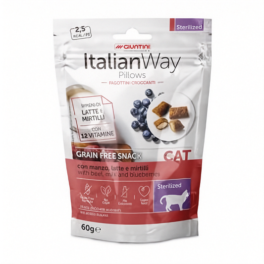 ItalianWay Pillows con manzo, latte e mirtilli Grain free snack Sterilized