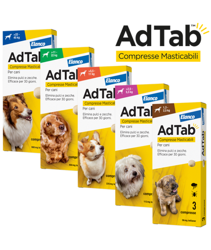 Compresse masticabili AdTab per cani di AGRIAPPIA, con ingredienti naturali per il benessere e la salute dei cani.