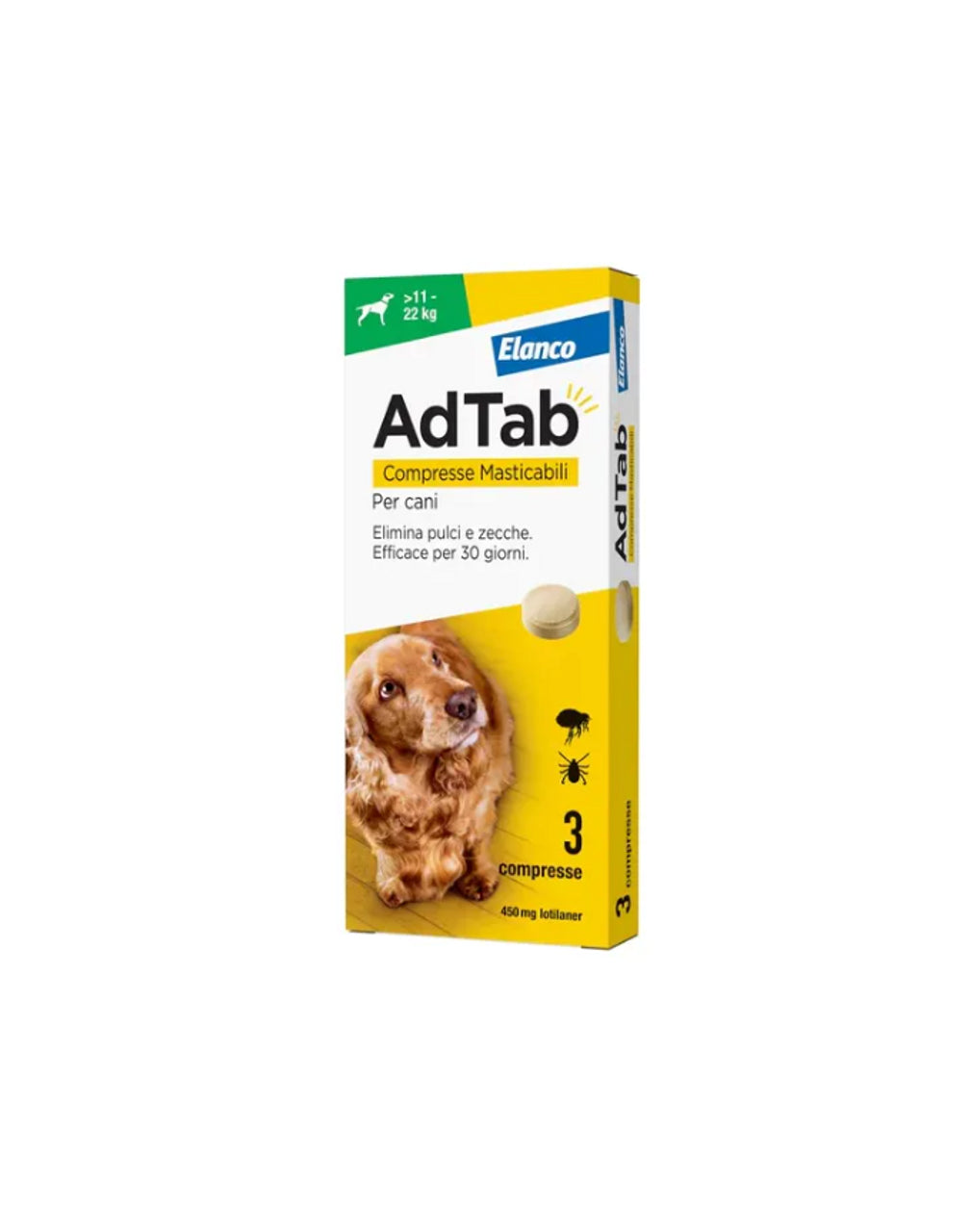 Compresse masticabili AdTab per cani della marca AGRIAPPIA, confezione con tre blister visibili, ideale per la salute animale