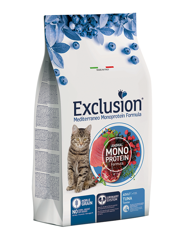 Cibo per gatti AGRIAPPIA Exclusion Mediterraneo Noble Grain con tonno, alimento per adulti con ingredienti naturali e grain free