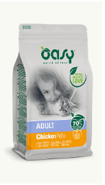Crocchette per gatti adulti con pollo AGRIAPPIA Oasy Gatto, confezione con ciotola e crocchette di pollo.