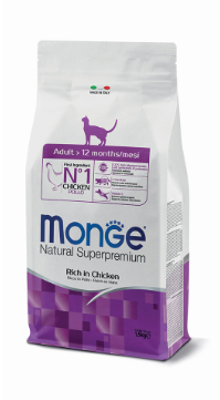 Crocchette Monge Natural Superpremium Adult Ricco in Pollo per cani, confezione con crocchette di pollo, marca AGRIAPPIA.