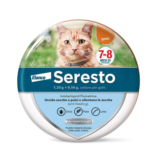Collare antiparassitario Seresto per gatti AGRIAPPIA, mostra il collare in plastica beige con chiusura regolabile.