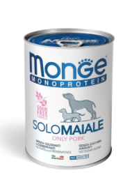 Paté Monge Monoprotein AGRIAPPIA da 400g in scatola, con ingrediente unico, visibile nella confezione.