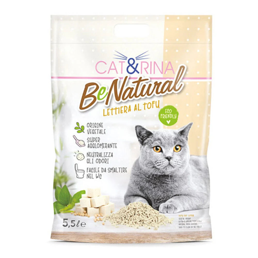 Cat&Rina Lettiera al Tofu Be Natural – Lettiera Vegetale per Gatti 5,5 lt