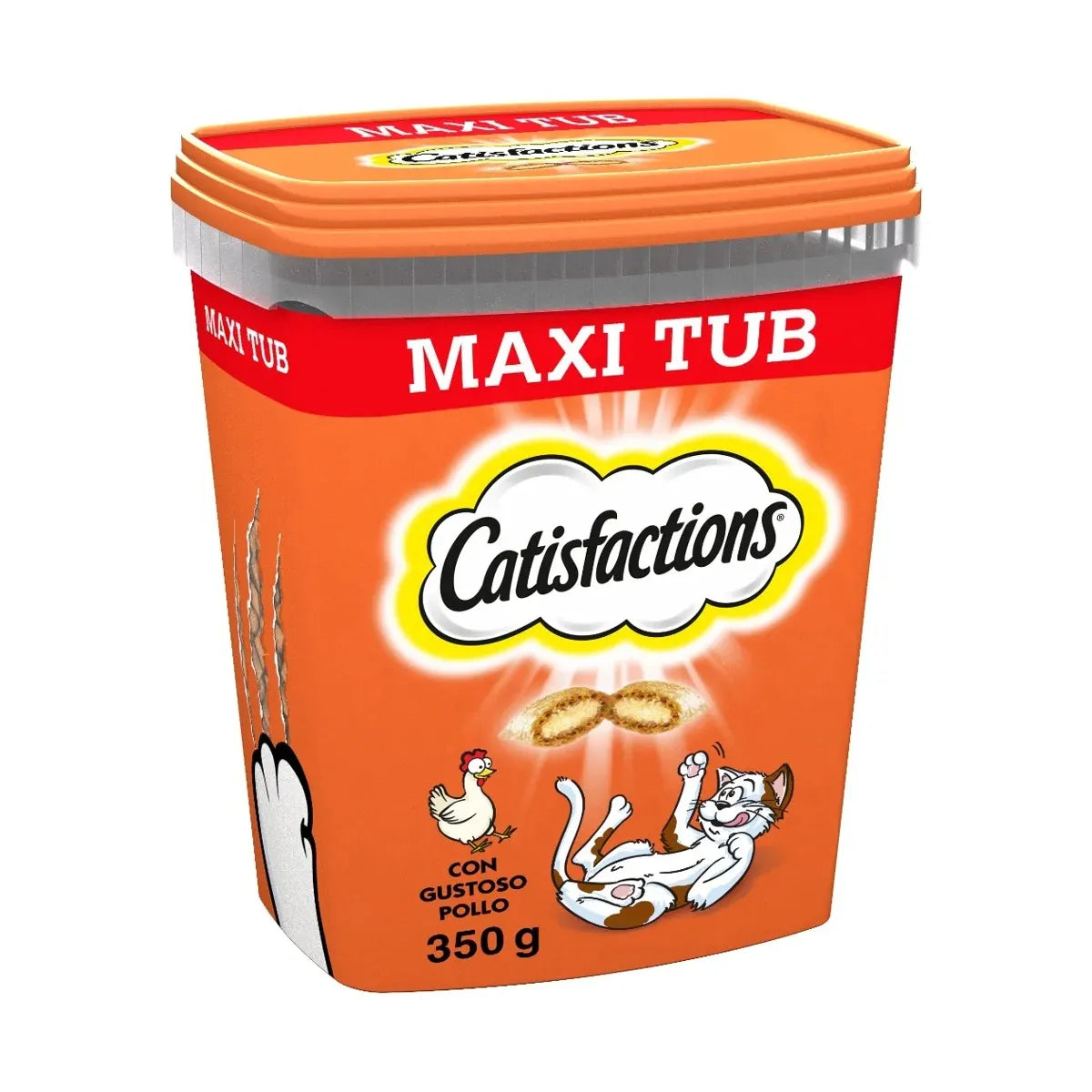 Snacks per gatti Catisfactions Mega Tube al pollo di AGRIAPPIA, contenitore grande con snack croccanti per gatti.