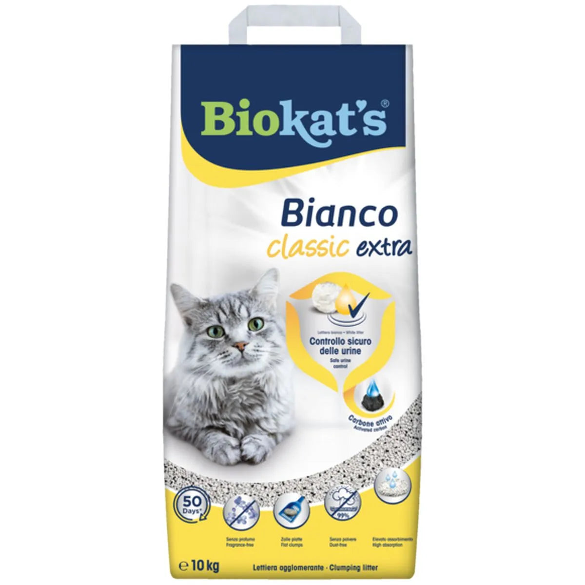 Lettiera Biokat's Classic Extra bianca di AGRIAPPIA, composta da granuli di argilla naturale per gatti, visibile in immagine.