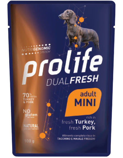 Cane Prolife DUALFRESH di AGRIAPPIA con carne di tacchino e maiale, visibile nell'immagine.