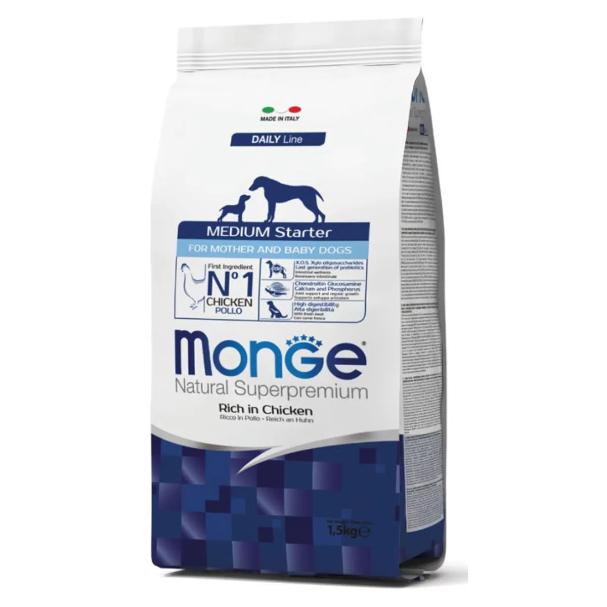 Crocchette Monge Natural Superpremium Medium Starter Ricco in Pollo in confezione, ideale per cani di taglia media, marca AGRIAPPIA