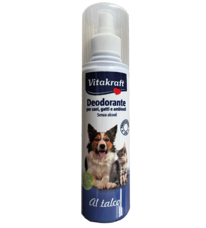 Spray deodorante per cani e gatti Talco di AGRIAPPIA, flacone da 250ml, con spray per eliminare odori e rinfrescare gli animali.