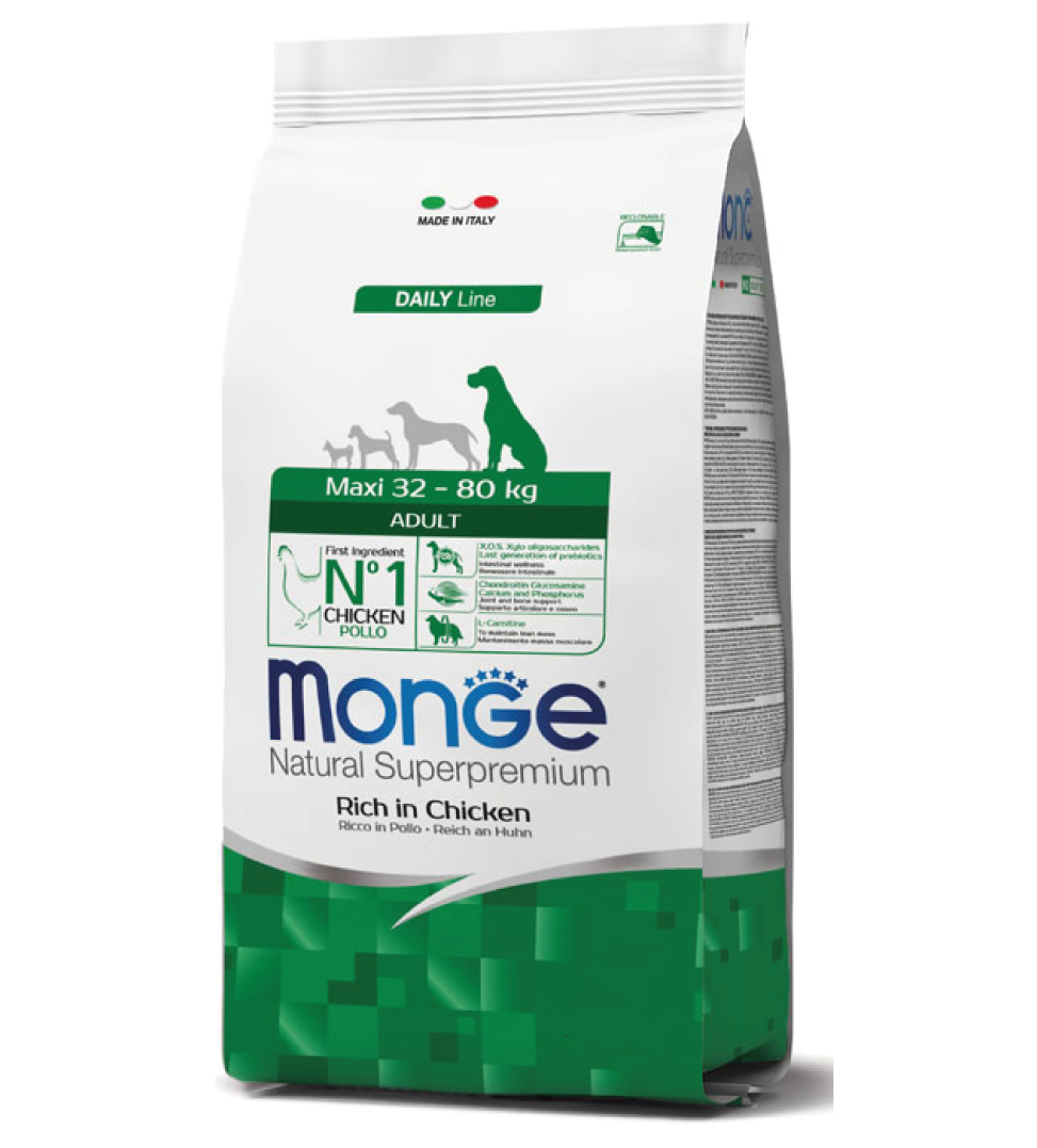 Crocchette Monge Natural Superpremium Maxi Adult con pollo, alimento per cani adulti di taglia grande, confezione con sacco da 15 kg