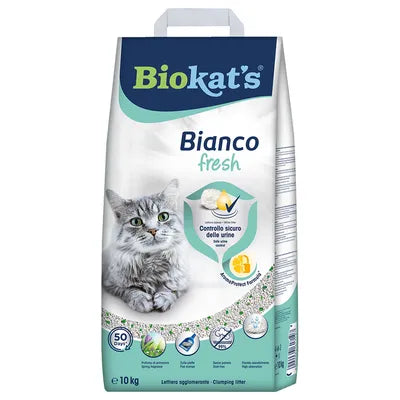 Lettera Biokat's Bianco Fresh di AGRIAPPIA, lettiera per gatti bianca e fresca, visibile nell'immagine.