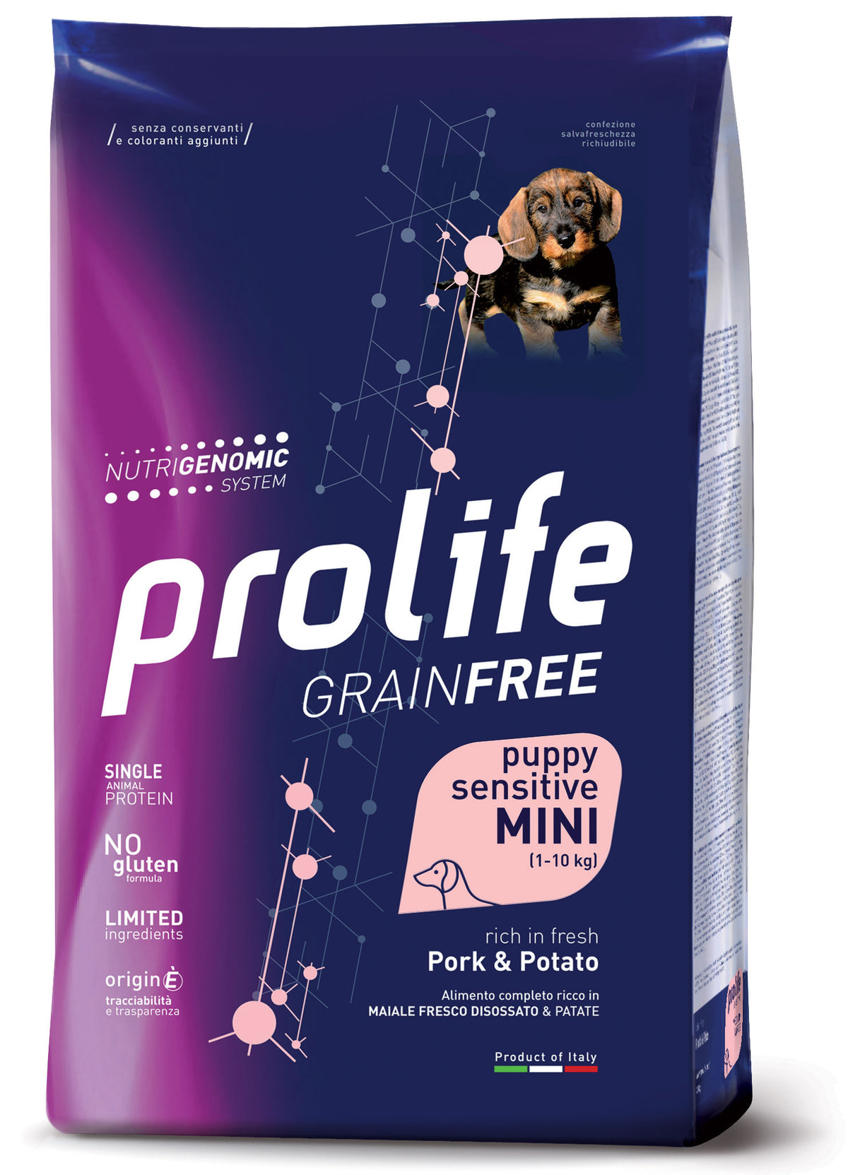 Crocchette per cani senza cereali AGRIAPPIA Prolife Grain Free Cane con pezzetti di maiale, per alimentazione naturale e sana