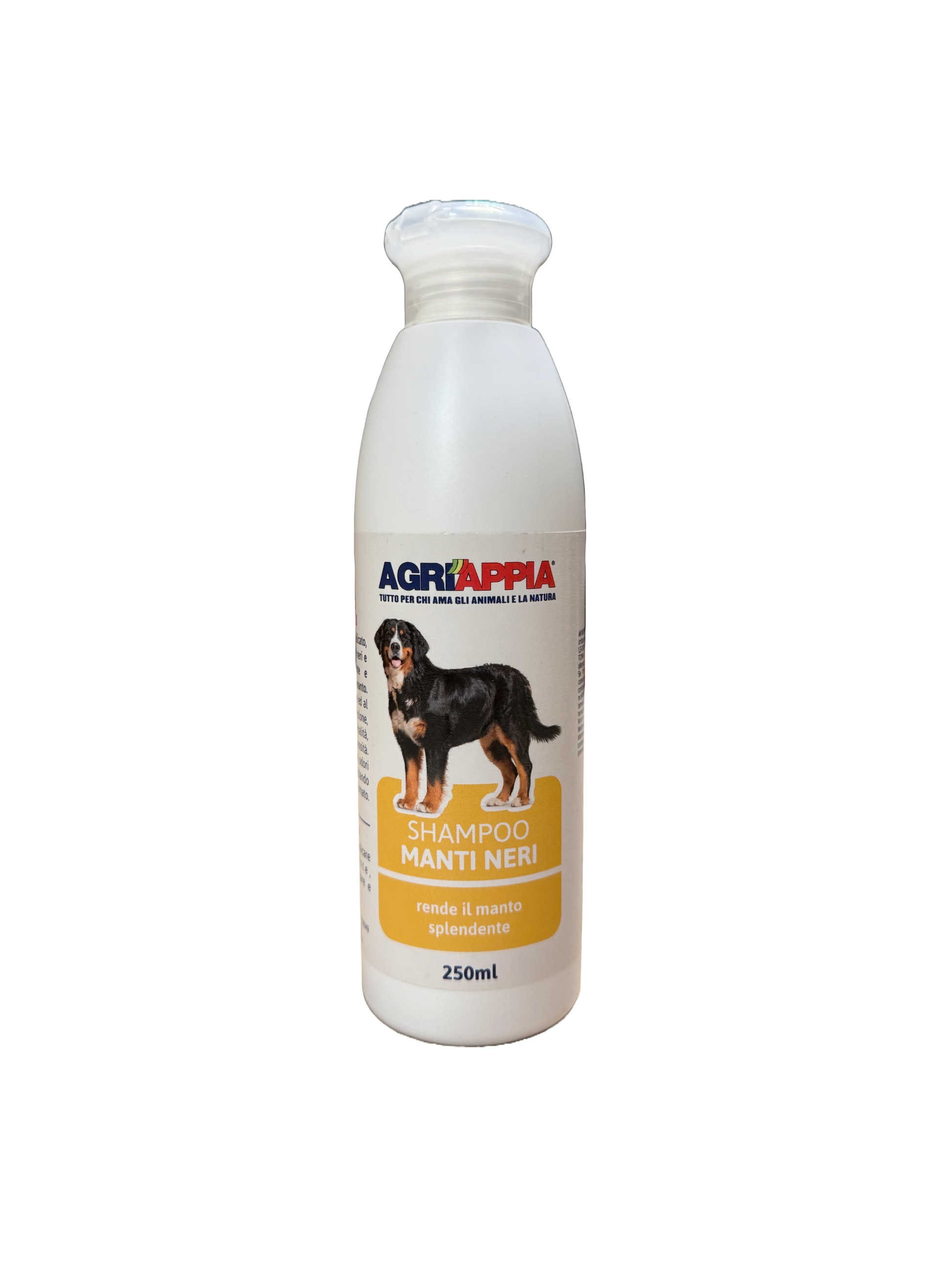 Shampoo Agriappia Manti Neri in bottiglia da 250ml, con etichetta verde e dettagli neri, visibile in primo piano.