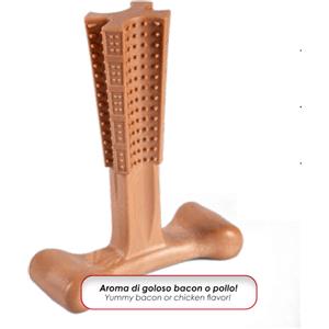 Osso per cane BOOM TAK di AGRIAPPIA con aroma di bacon, in gomma resistente, ideale per masticare e divertire il cane.