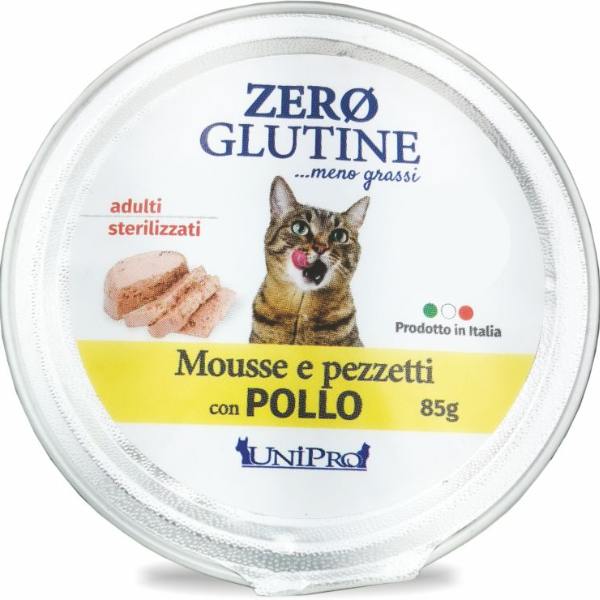 Crocchette per gatti adulti senza glutine Unipro Zero con pollo, con pezzetti di carne, marca AGRIAPPIA.