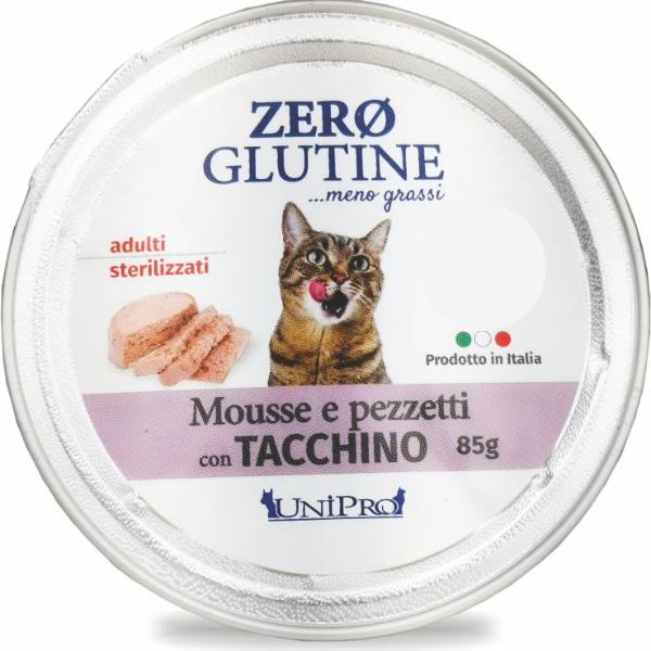 Crocchette per gatti adulti Unipro Zero glutine con tacchino, prodotto AGRIAPPIA, con pezzetti di carne e ingredienti naturali.
