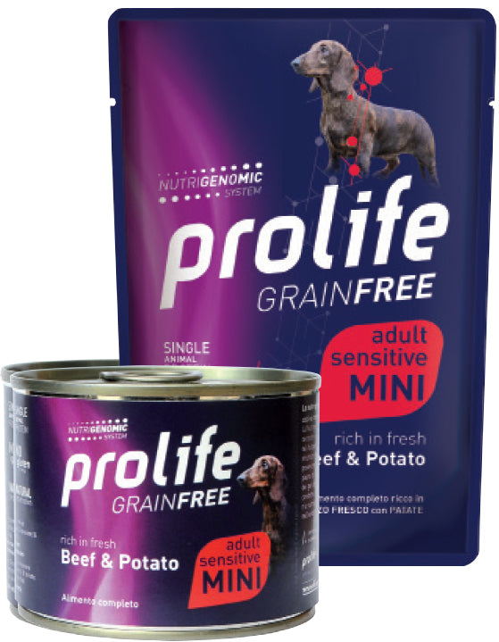 Snack per cani Prolife Cane GRAINFREE AGRIAPPIA con carne di manzo, senza cereali, in formato mini, visibile in questa immagine
