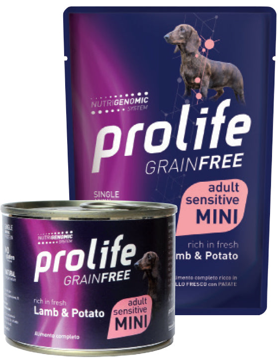 Crocchette per cani AgriaPPIA Prolife Cane GrainFree con pollo e agnello, confezione da mini, senza cereali, immagine del sacchetto