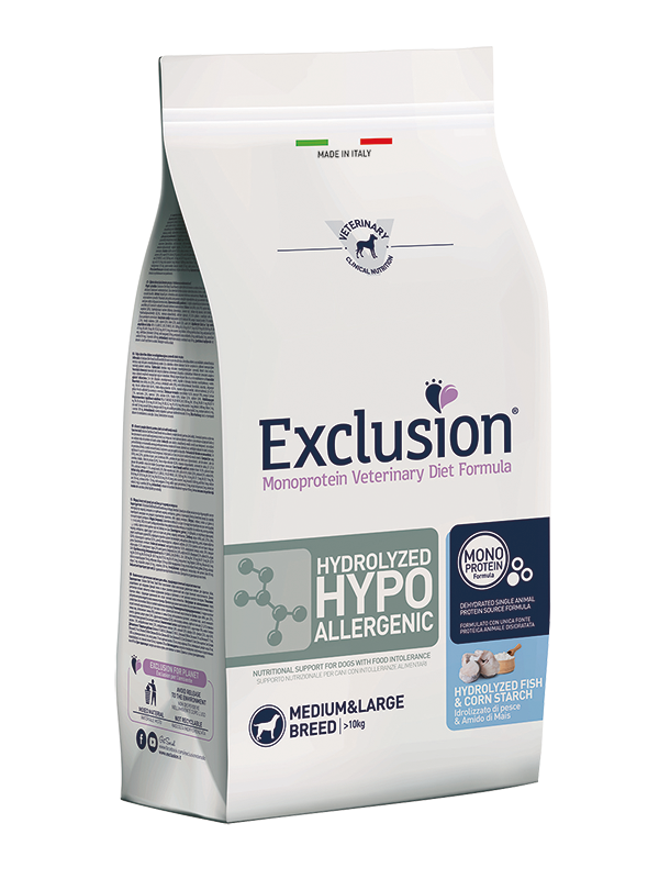 Exclusion Diet Hydrolyzed Hypoallergenic Pesce & Amido di Mais – Dieta Ipoallergenica per Cani