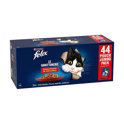 Felix Le Ghiottonerie Pack 44 Bustine – Alimento Umido per Gatti in 3 Gusti