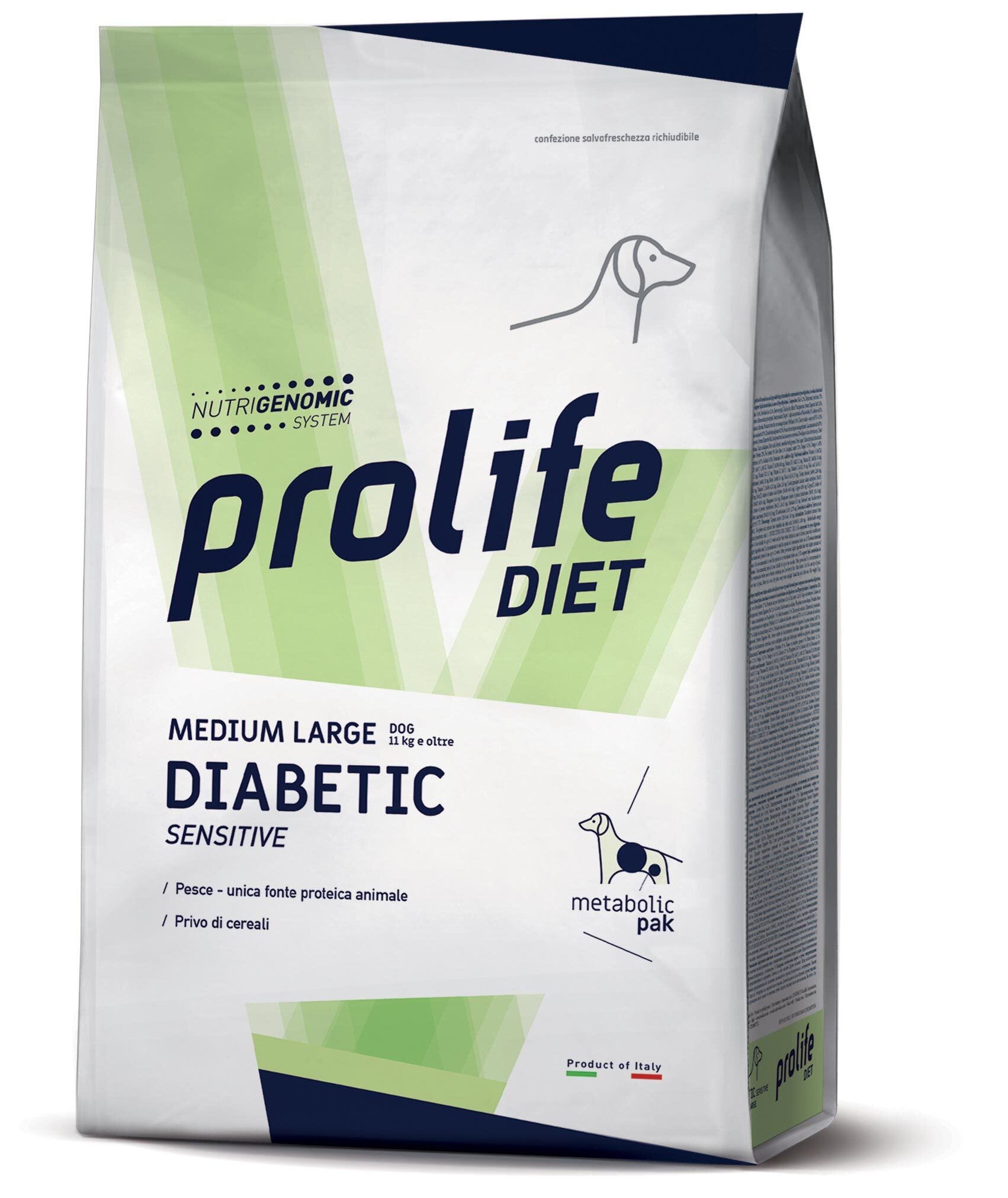 Immagine di un mangime AGRIAPPIA per cani diabetici sensibili di taglia media/grande, con ingredienti secchi per la salute intestinale.
