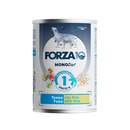 Forza10 Adult Sensitive – Alimento Dietetico Umido Tonno con Riso per Cani 400g